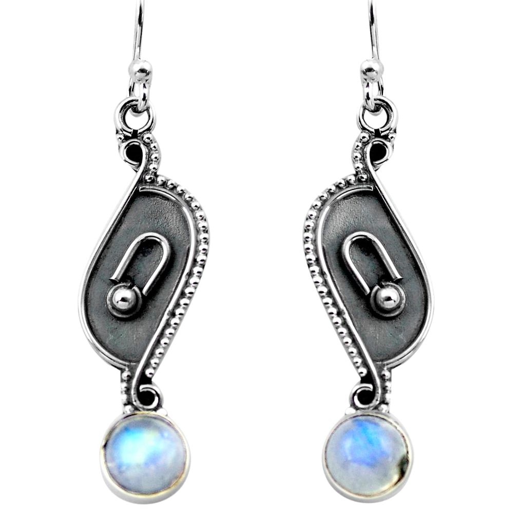 3.29cts natural rainbow moonstone 925 sterling silver dangle earrings p87528
