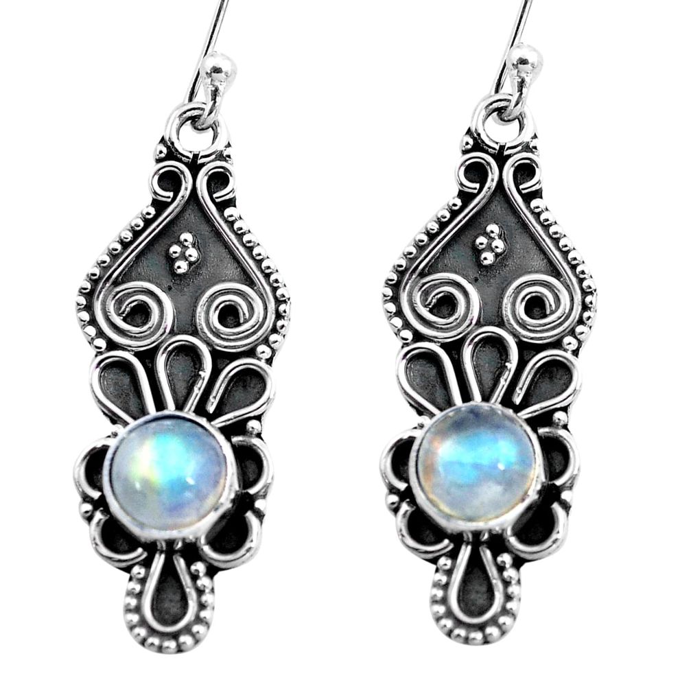 3.46cts natural rainbow moonstone 925 sterling silver dangle earrings p87550