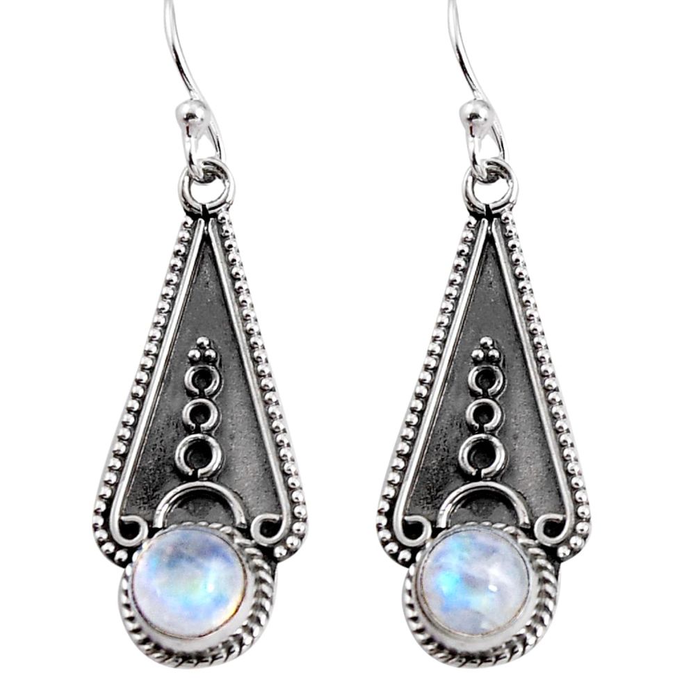 2.58cts natural rainbow moonstone 925 sterling silver dangle earrings p91340