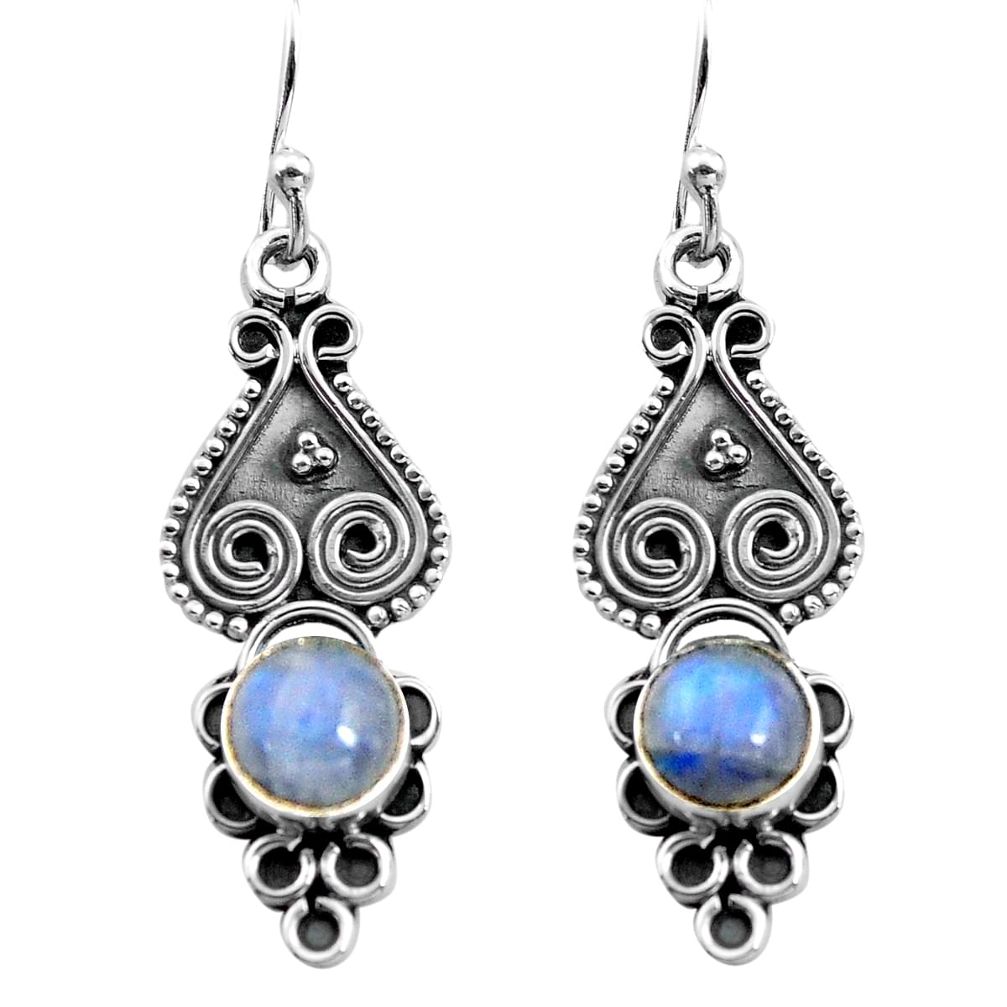 2.44cts natural rainbow moonstone 925 sterling silver dangle earrings p91342