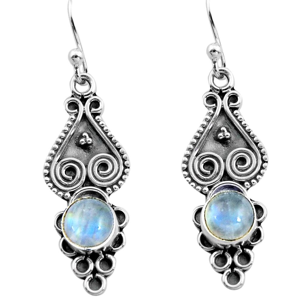 2.28cts natural rainbow moonstone 925 sterling silver dangle earrings p91349