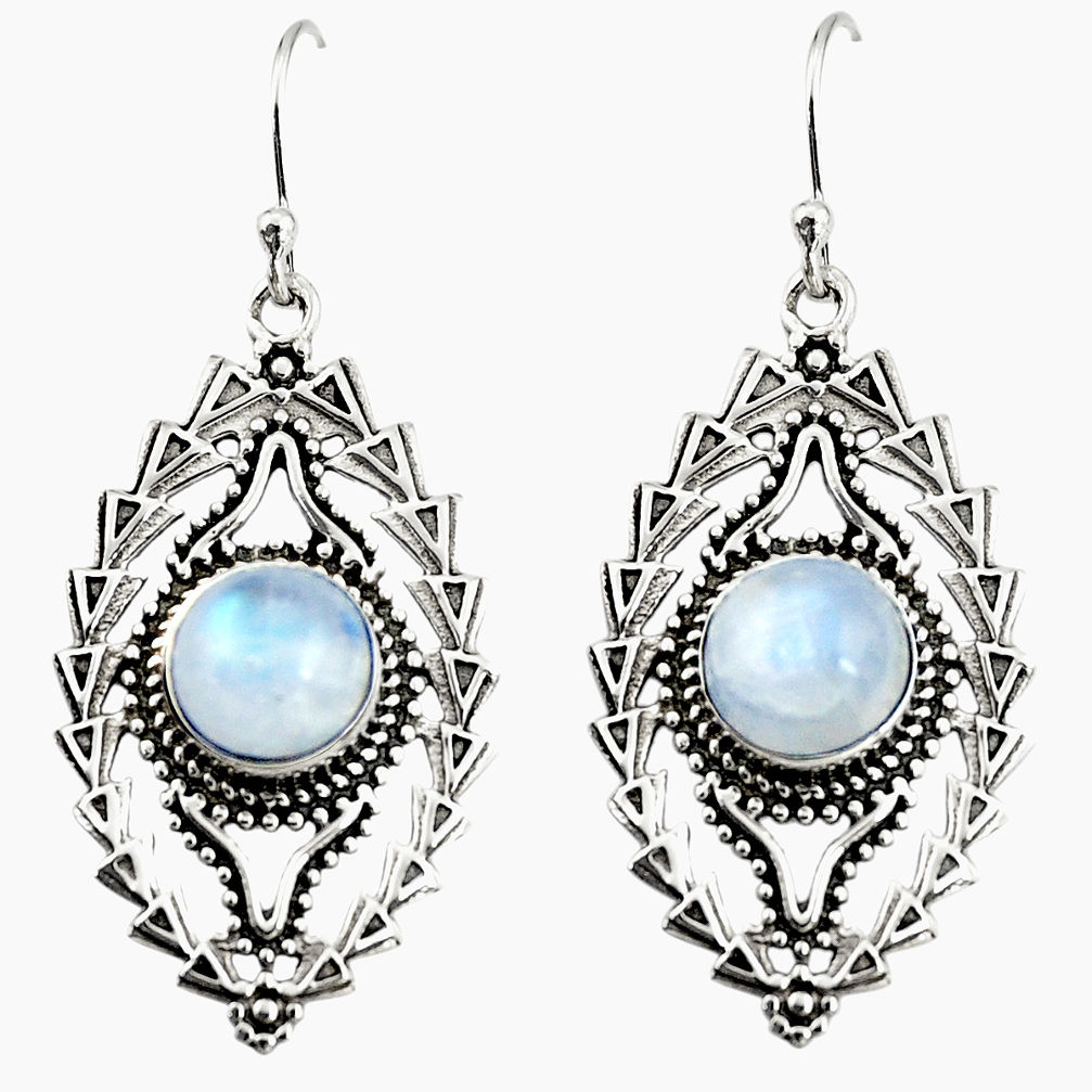5.62cts natural rainbow moonstone 925 sterling silver dangle earrings r19747