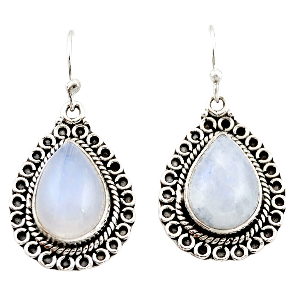 11.58cts natural rainbow moonstone 925 sterling silver dangle earrings r21503