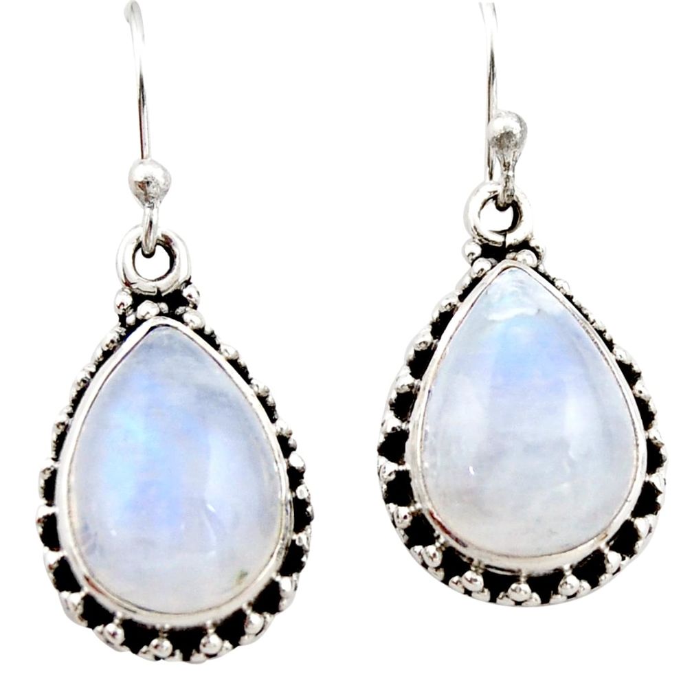 12.29cts natural rainbow moonstone 925 sterling silver dangle earrings r21508