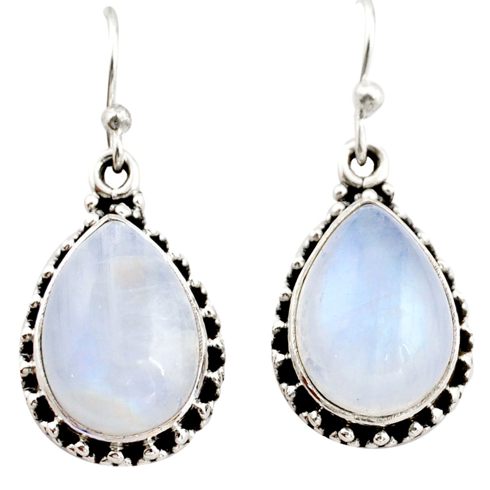 12.67cts natural rainbow moonstone 925 sterling silver dangle earrings r21510