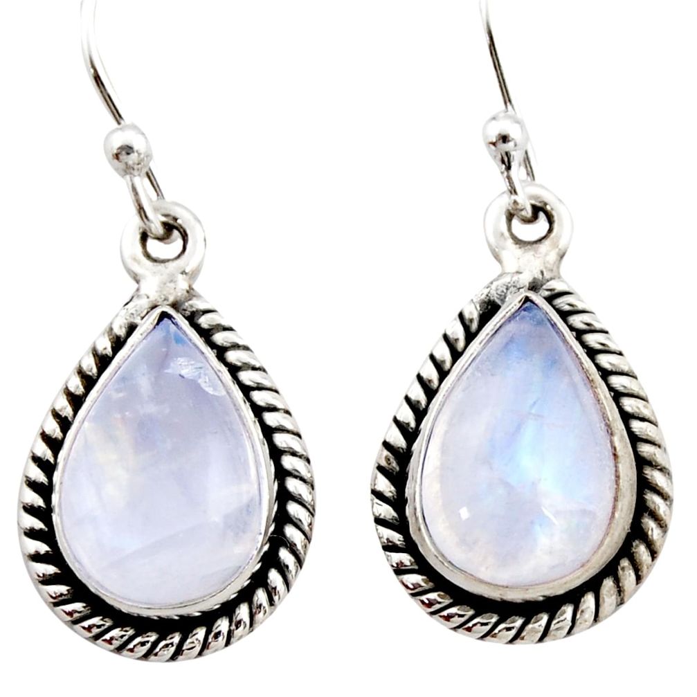 7.69cts natural rainbow moonstone 925 sterling silver dangle earrings r21558