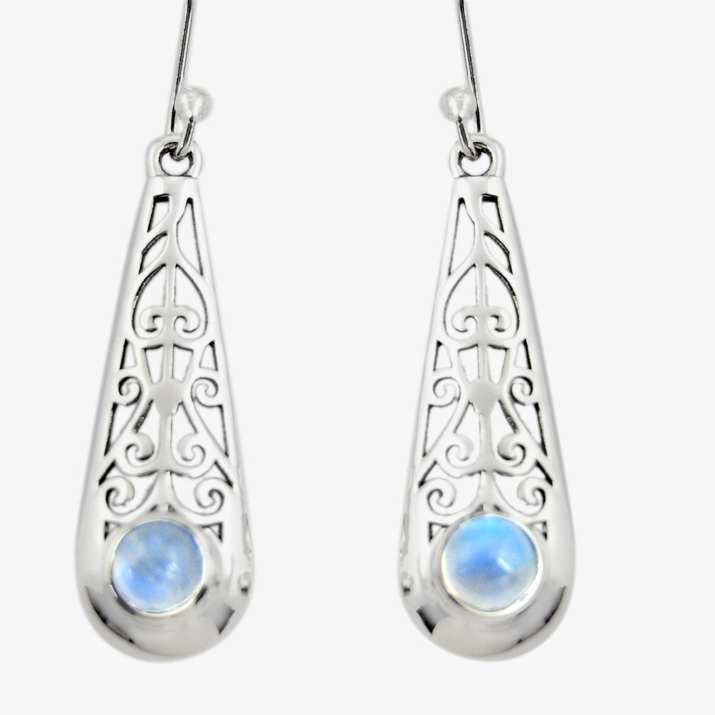 1.84cts natural rainbow moonstone 925 sterling silver dangle earrings r26078