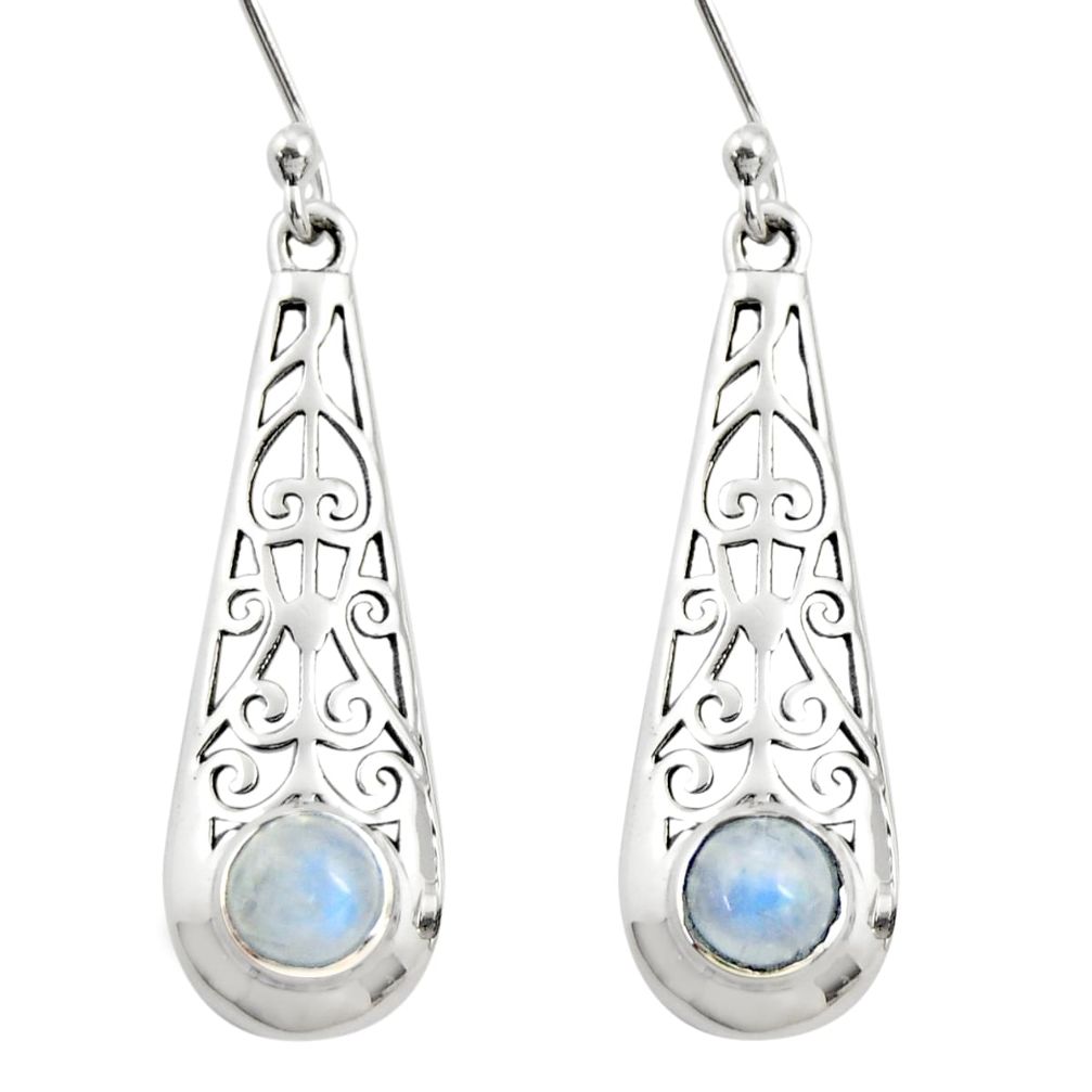 1.73cts natural rainbow moonstone 925 sterling silver dangle earrings r26079