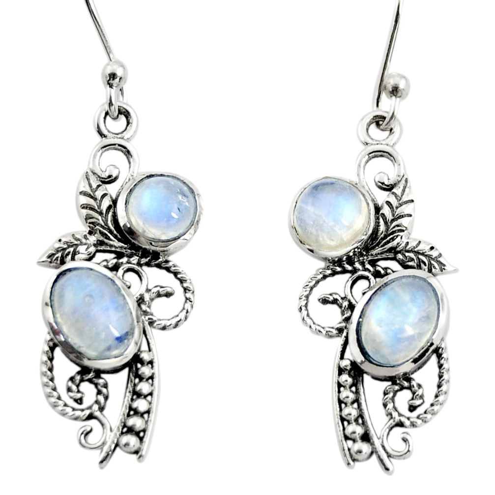 4.50cts natural rainbow moonstone 925 sterling silver dangle earrings r26098