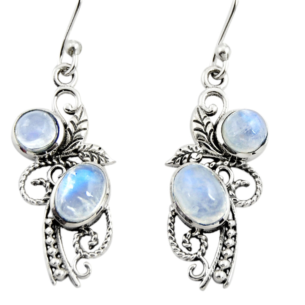 4.70cts natural rainbow moonstone 925 sterling silver dangle earrings r26099