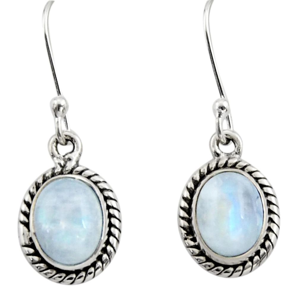 4.52cts natural rainbow moonstone 925 sterling silver dangle earrings r26719