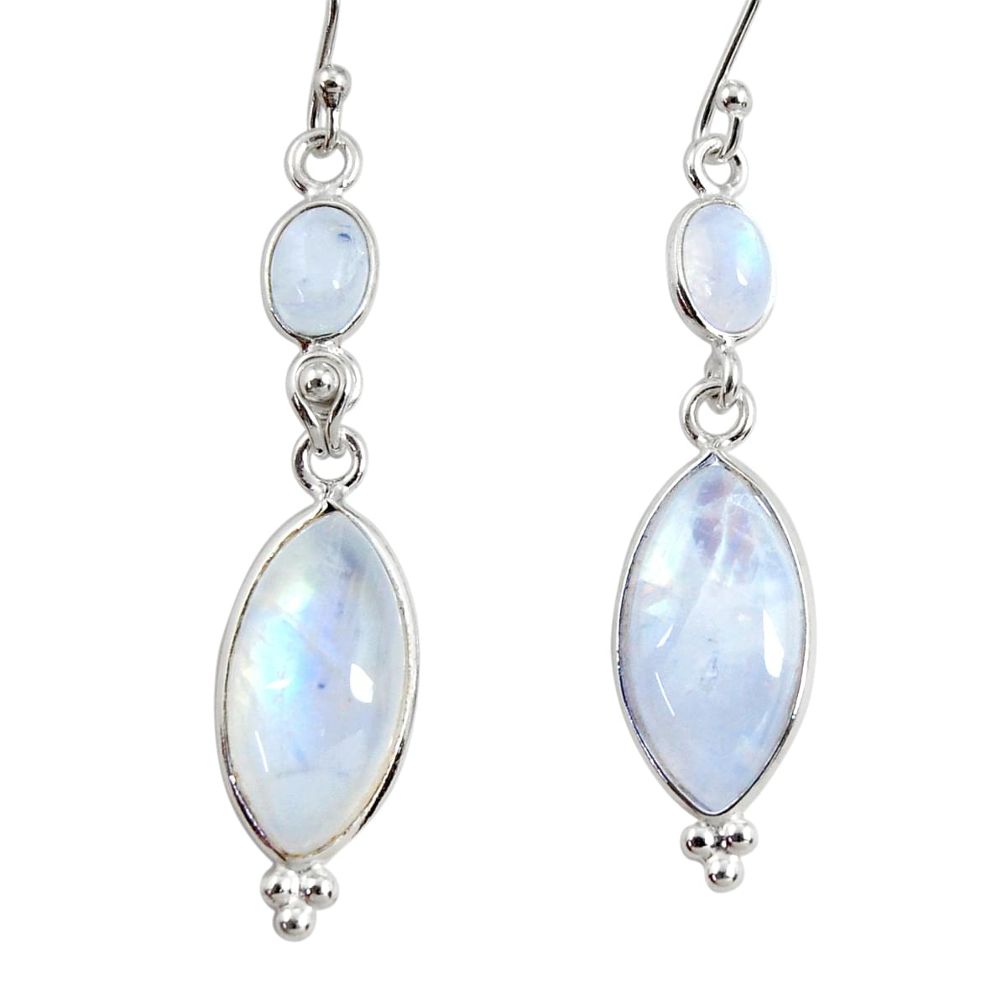 14.08cts natural rainbow moonstone 925 sterling silver dangle earrings r29235