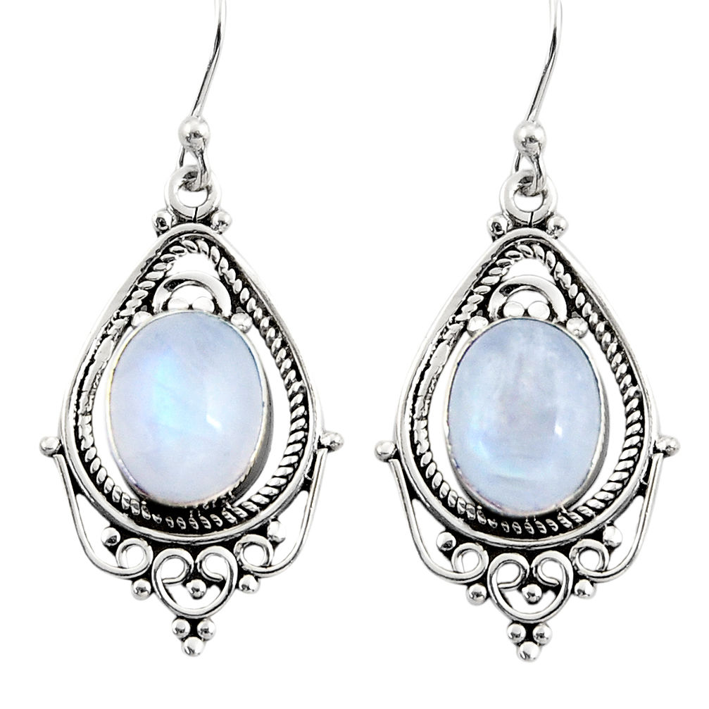 8.03cts natural rainbow moonstone 925 sterling silver dangle earrings r30825