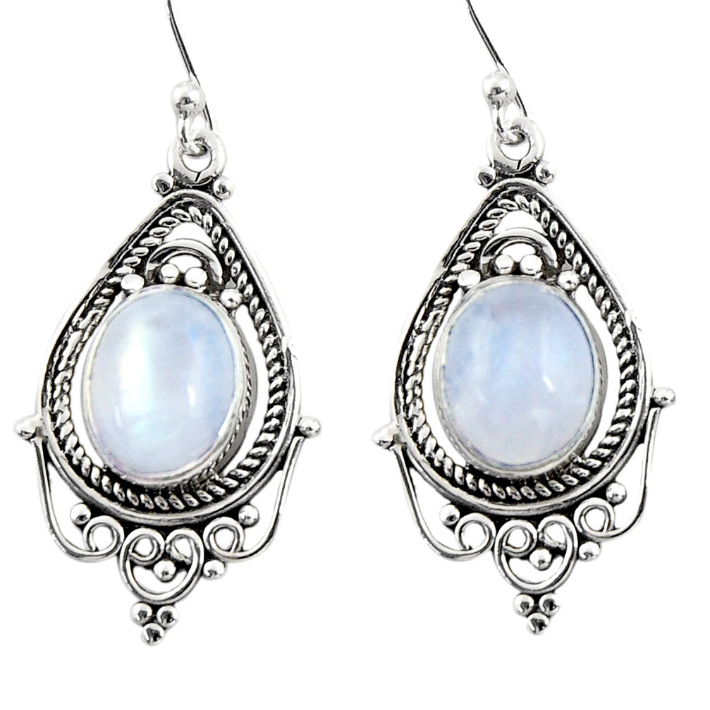8.05cts natural rainbow moonstone 925 sterling silver dangle earrings r30826
