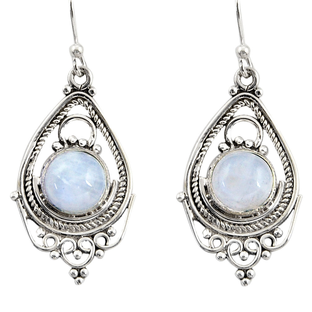 6.98cts natural rainbow moonstone 925 sterling silver dangle earrings r30916