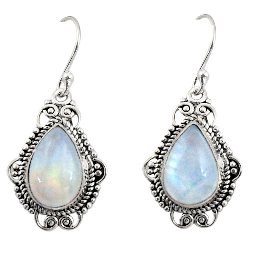 9.14cts natural rainbow moonstone 925 sterling silver dangle earrings r30958