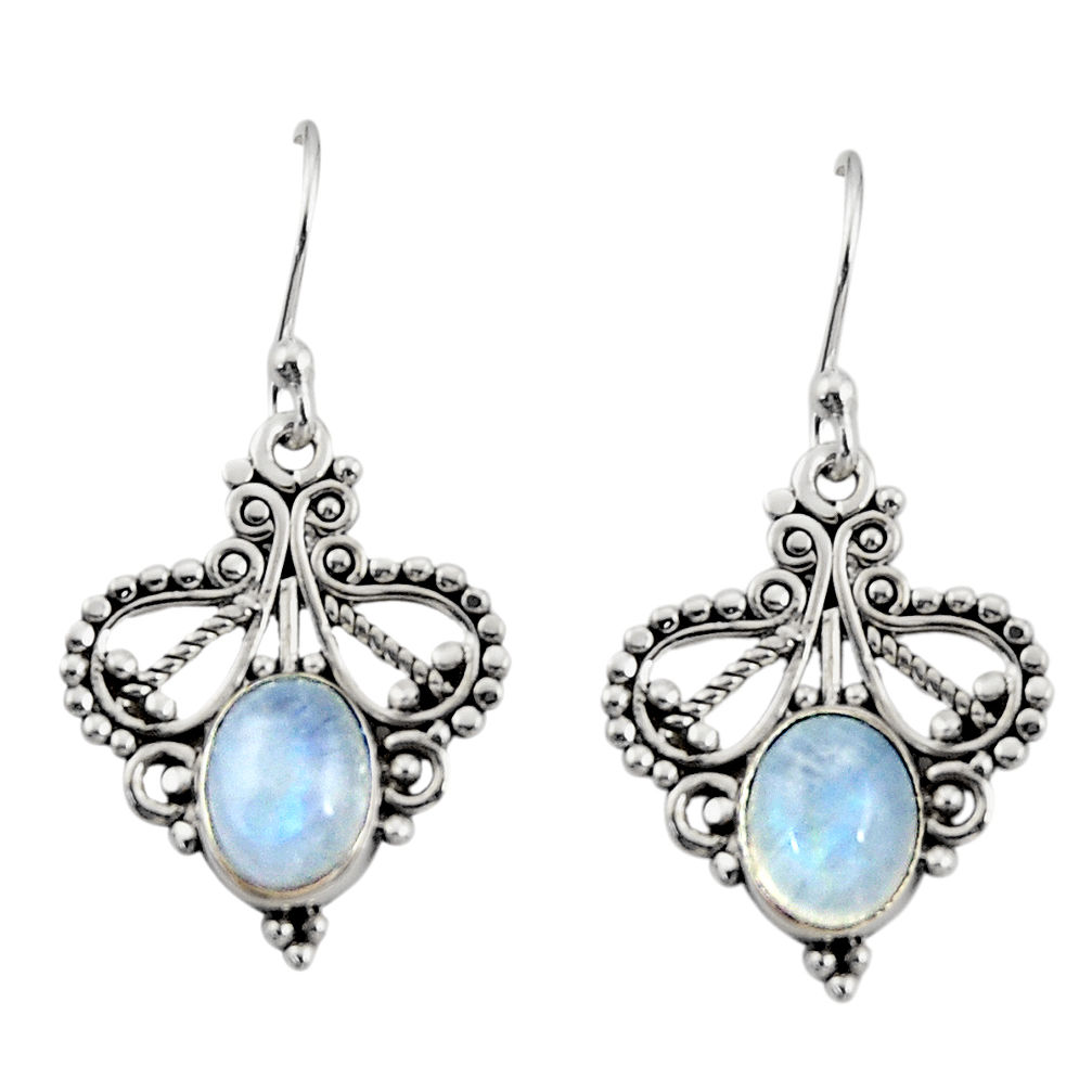 3.98cts natural rainbow moonstone 925 sterling silver dangle earrings r31142