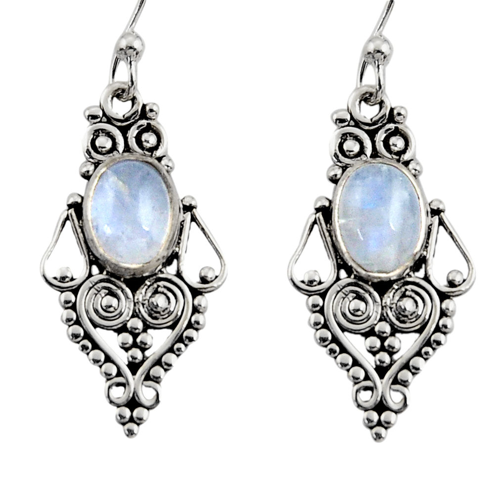 4.06cts natural rainbow moonstone 925 sterling silver dangle earrings r31193