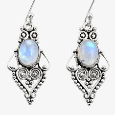 Clearance Sale- 4.19cts natural rainbow moonstone 925 sterling silver dangle earrings r31194