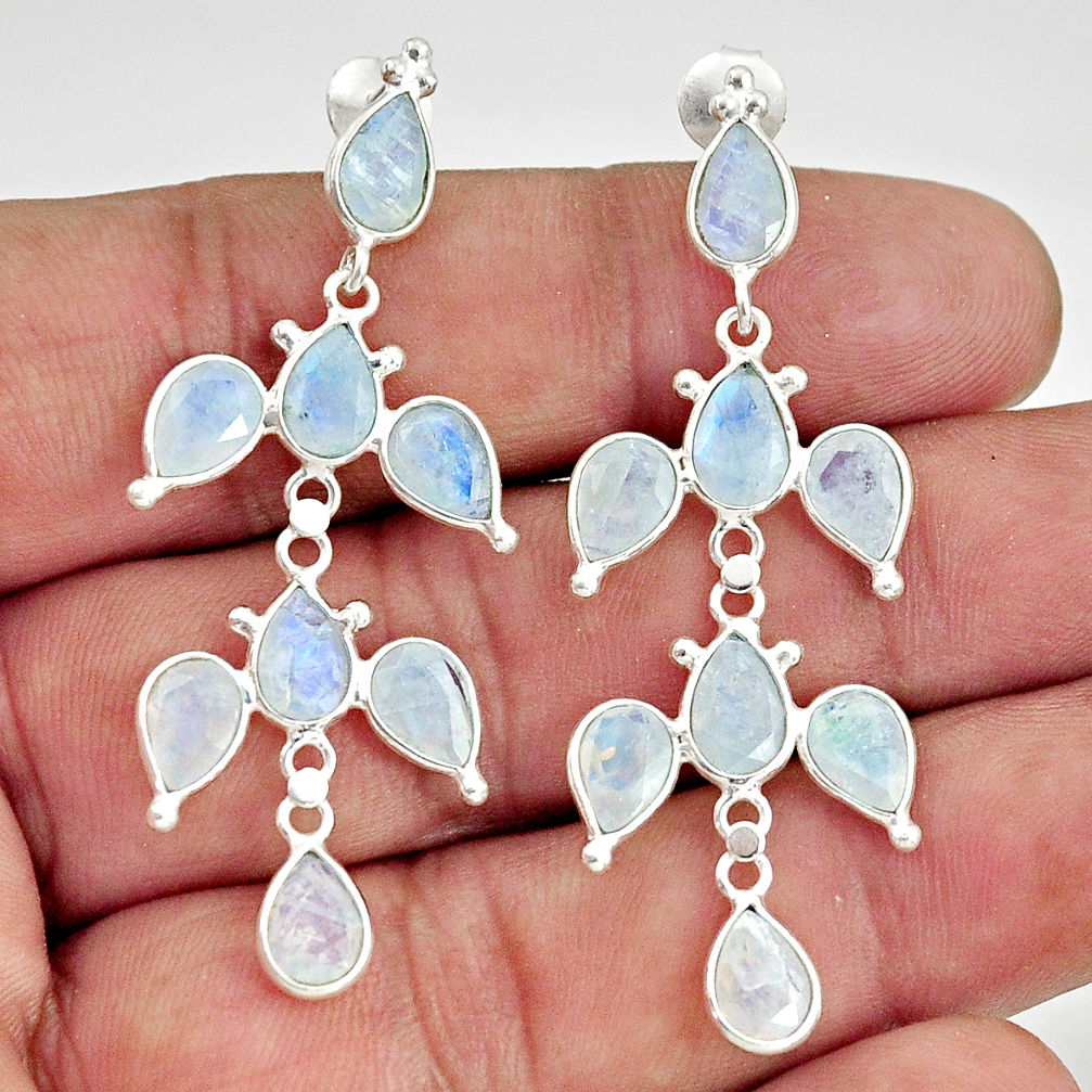 14.59cts natural rainbow moonstone 925 sterling silver dangle earrings r33098