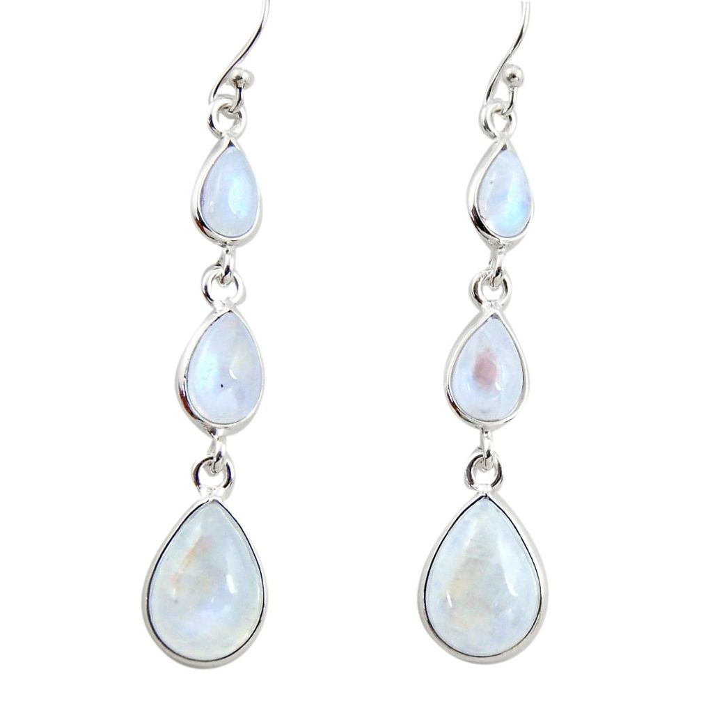 16.44cts natural rainbow moonstone 925 sterling silver dangle earrings r35095