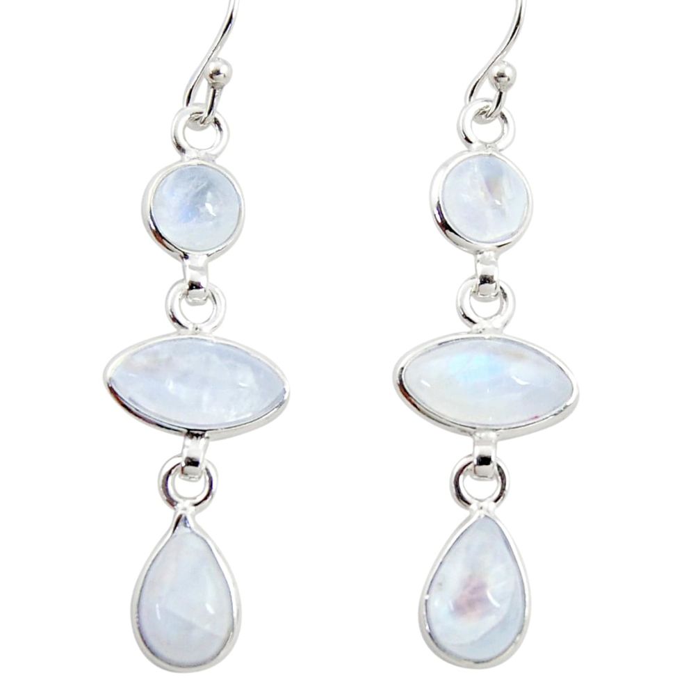 12.52cts natural rainbow moonstone 925 sterling silver dangle earrings r35106