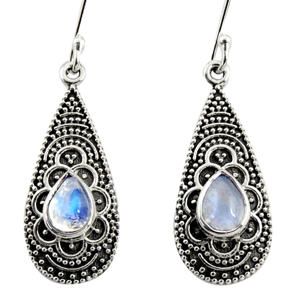 2.97cts natural rainbow moonstone 925 sterling silver dangle earrings r35139