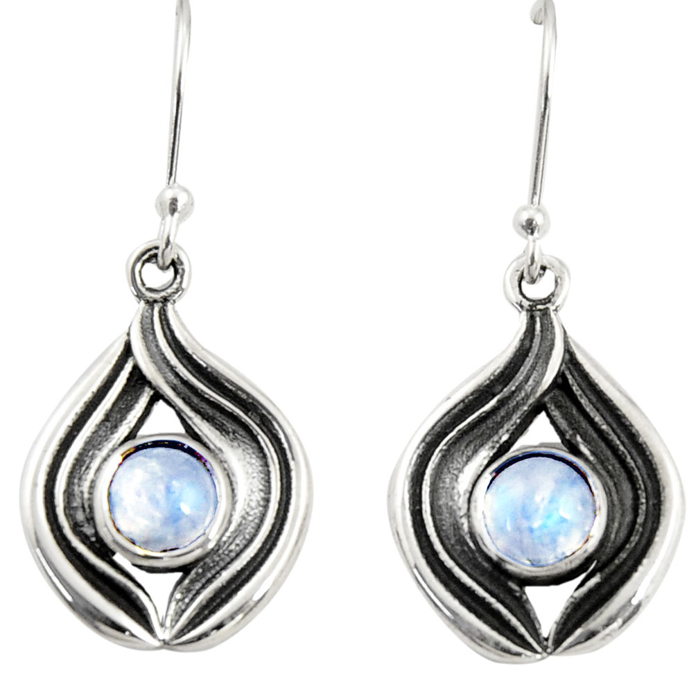 2.71cts natural rainbow moonstone 925 sterling silver dangle earrings r35174
