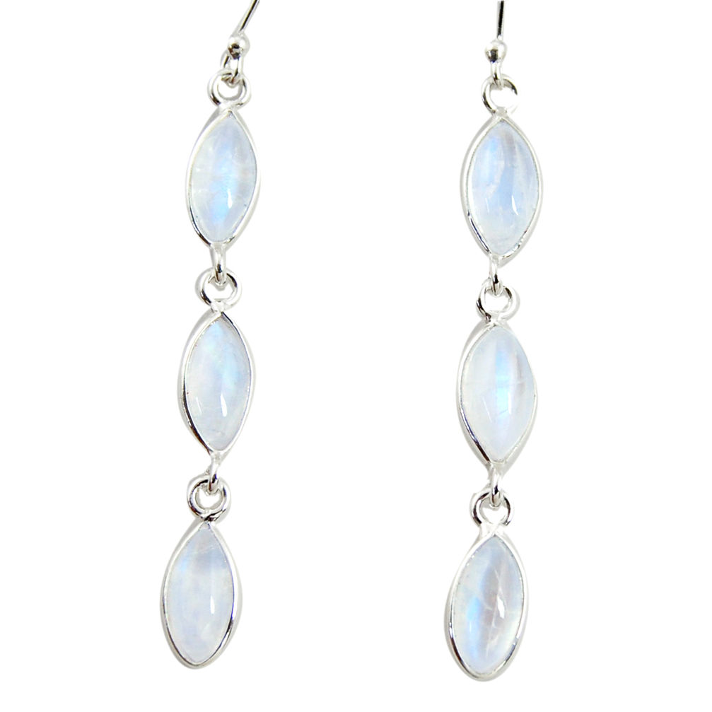9.45cts natural rainbow moonstone 925 sterling silver dangle earrings r35285