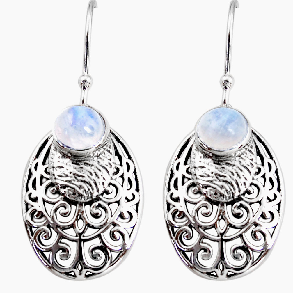 2.85cts natural rainbow moonstone 925 sterling silver dangle earrings r36860