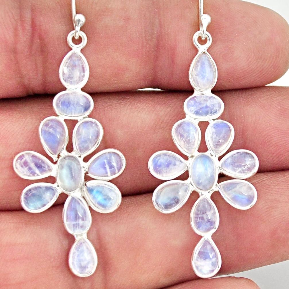 13.57cts natural rainbow moonstone 925 sterling silver dangle earrings r37517