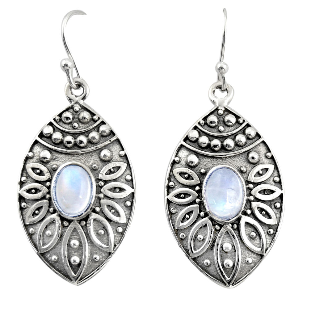 3.31cts natural rainbow moonstone 925 sterling silver dangle earrings r38057