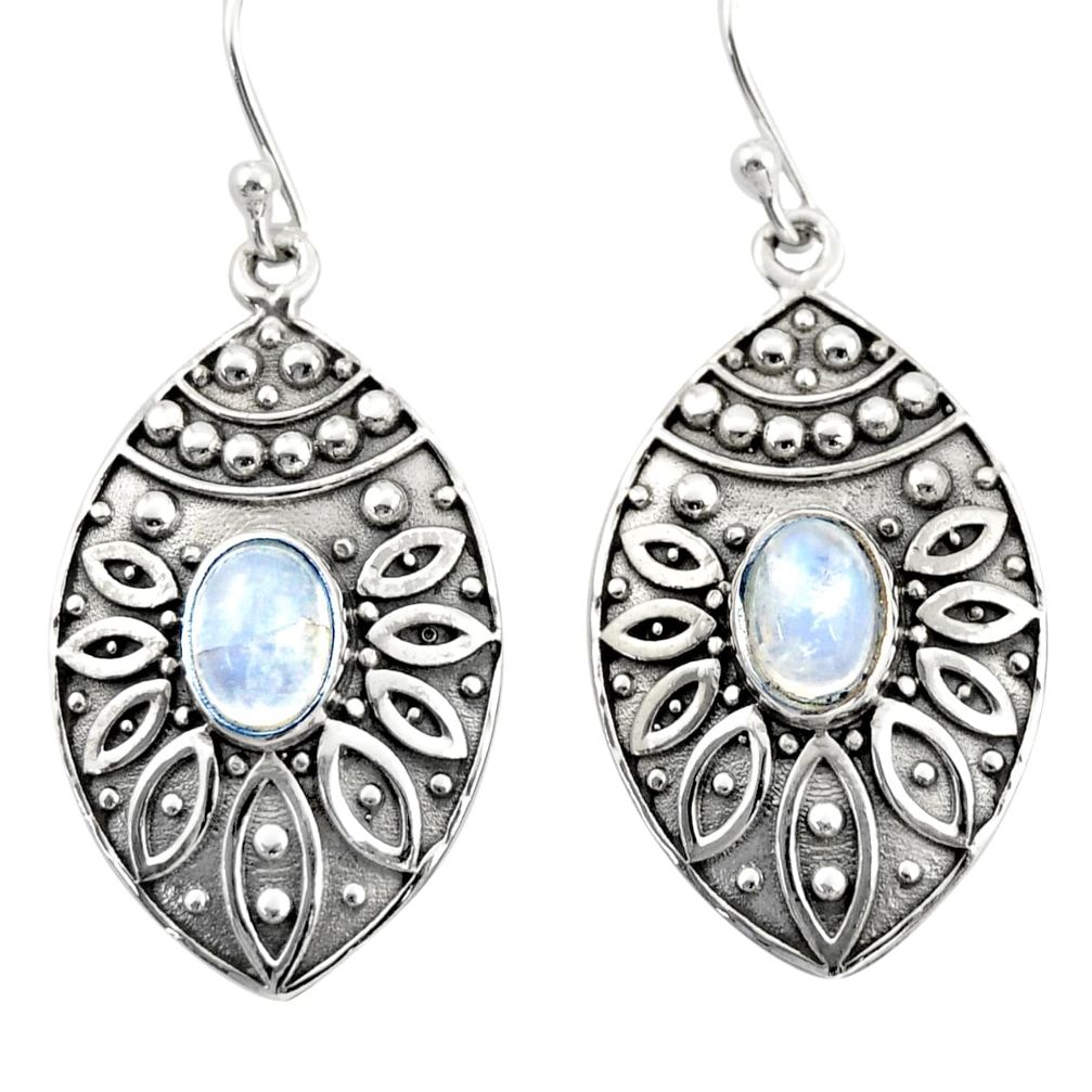 3.13cts natural rainbow moonstone 925 sterling silver dangle earrings r38058