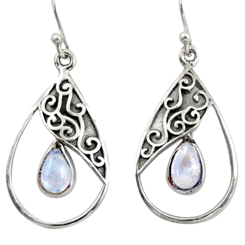 4.47cts natural rainbow moonstone 925 sterling silver dangle earrings r38138