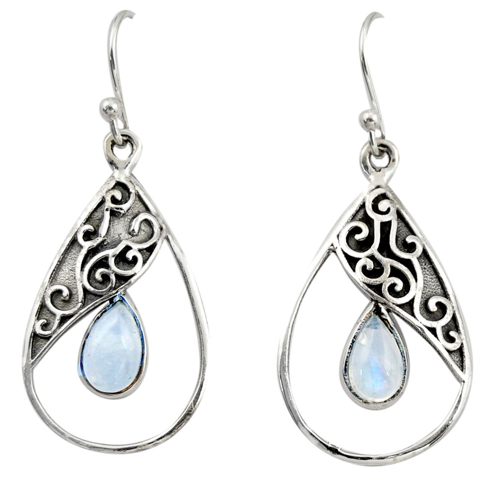 4.48cts natural rainbow moonstone 925 sterling silver dangle earrings r38140