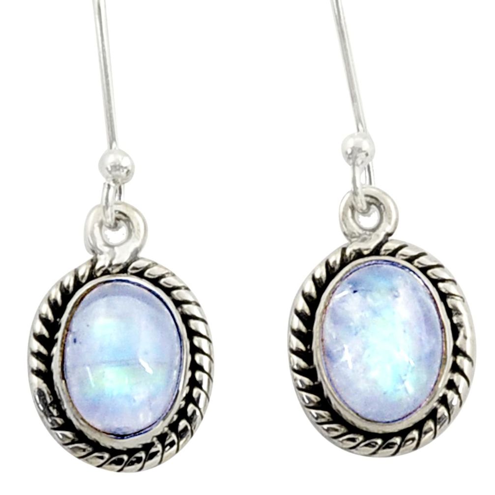 4.54cts natural rainbow moonstone 925 sterling silver dangle earrings r41115