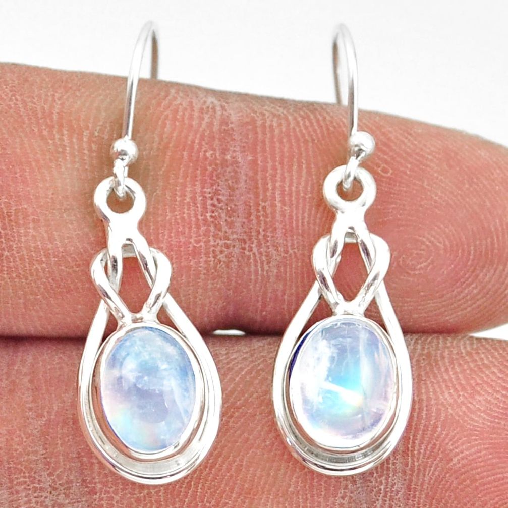 4.22cts natural rainbow moonstone 925 sterling silver dangle earrings r41165