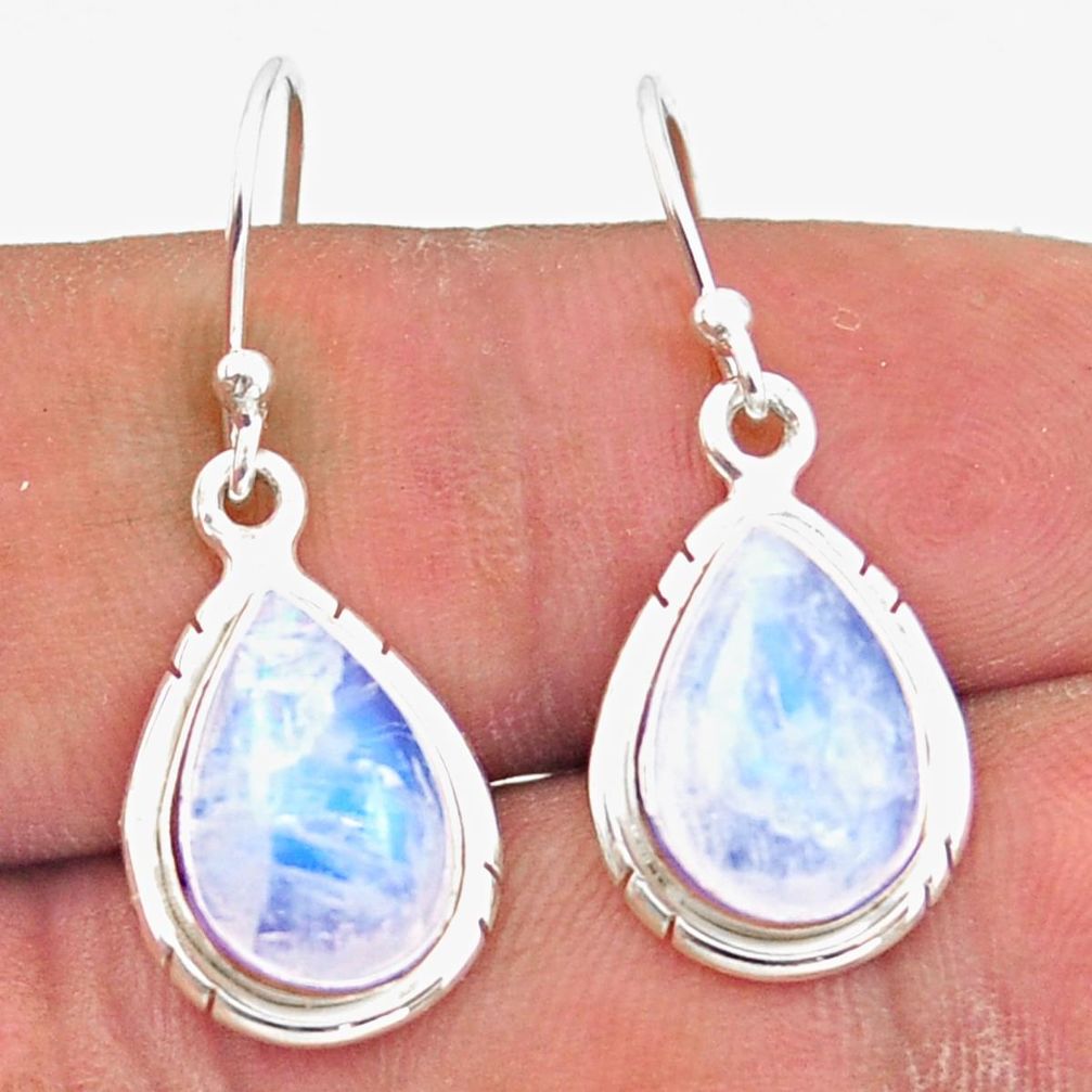 7.65cts natural rainbow moonstone 925 sterling silver dangle earrings r41168