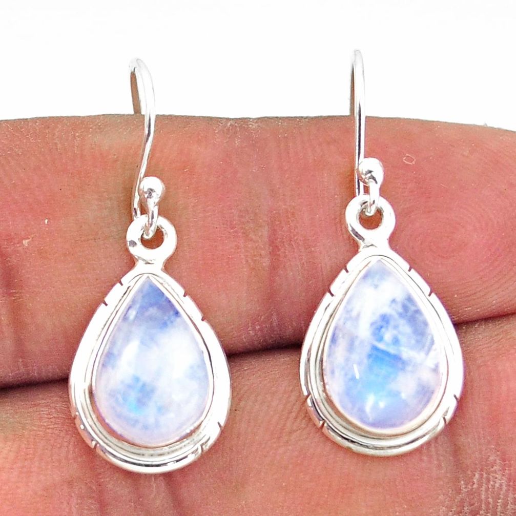 7.67cts natural rainbow moonstone 925 sterling silver dangle earrings r41169