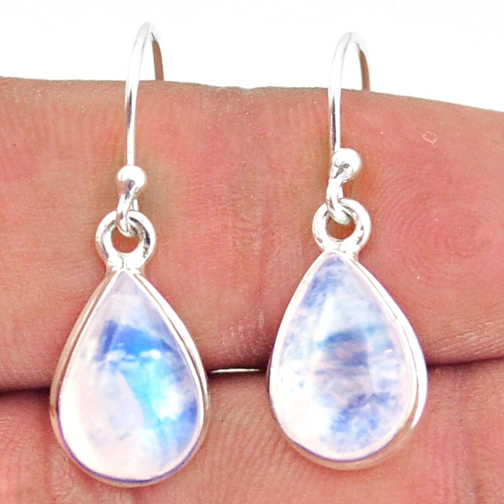 8.49cts natural rainbow moonstone 925 sterling silver dangle earrings r41173