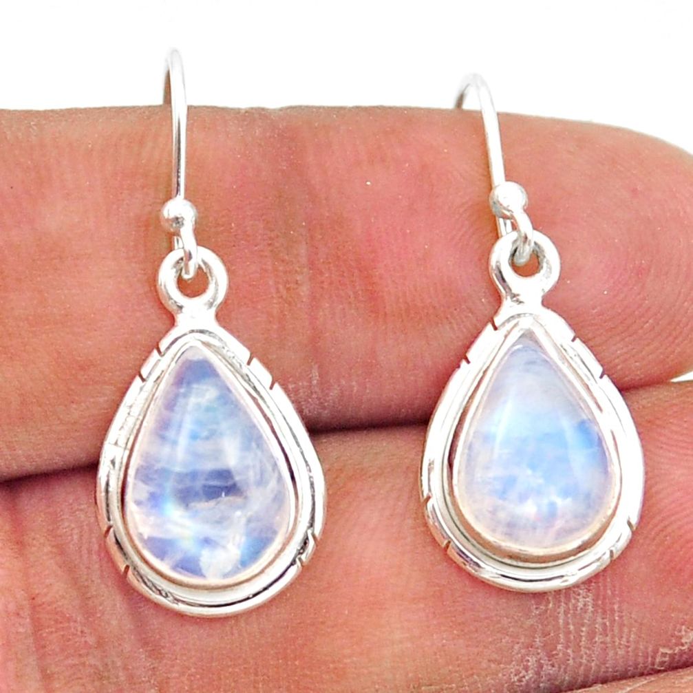 9.18cts natural rainbow moonstone 925 sterling silver dangle earrings r41175