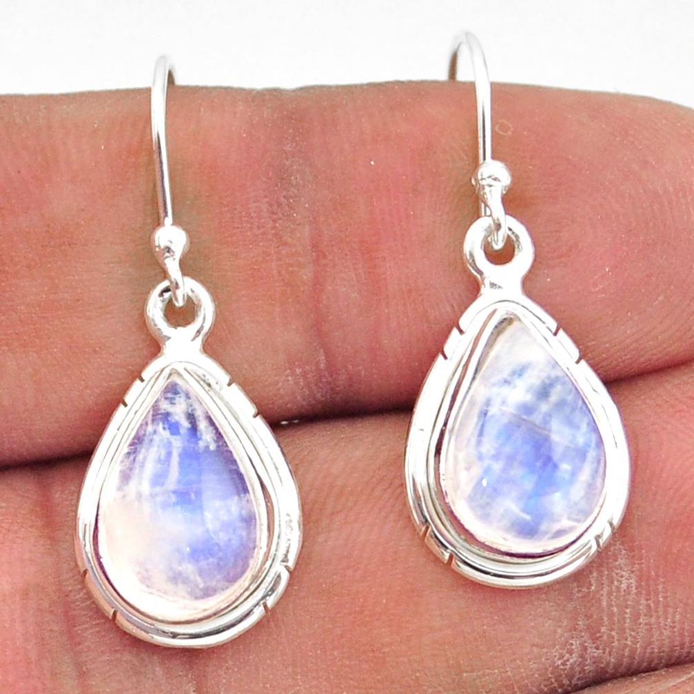 8.37cts natural rainbow moonstone 925 sterling silver dangle earrings r41177