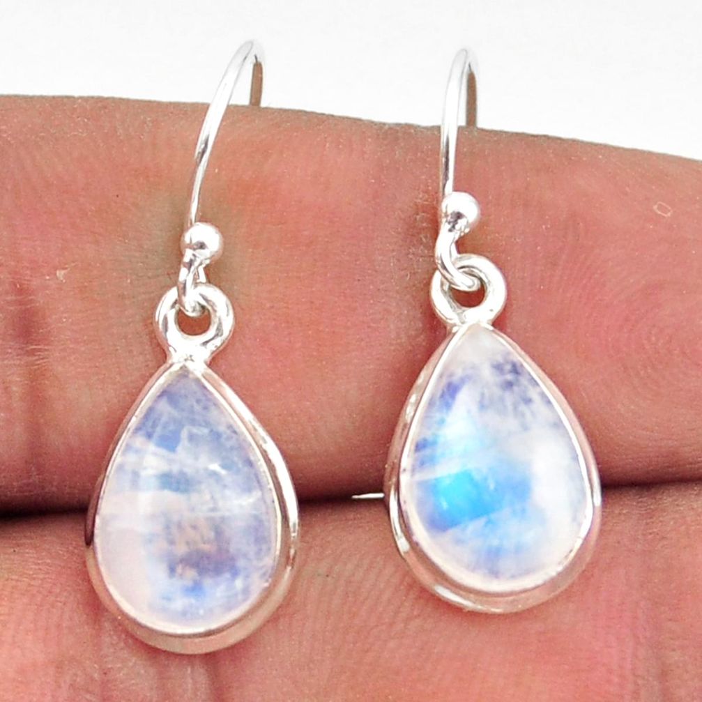 7.40cts natural rainbow moonstone 925 sterling silver dangle earrings r41179