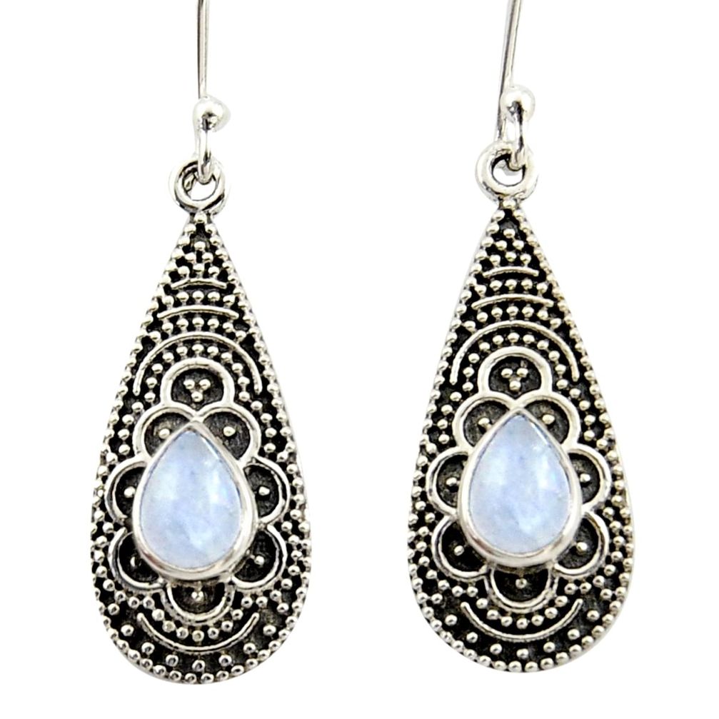 3.74cts natural rainbow moonstone 925 sterling silver dangle earrings r42077