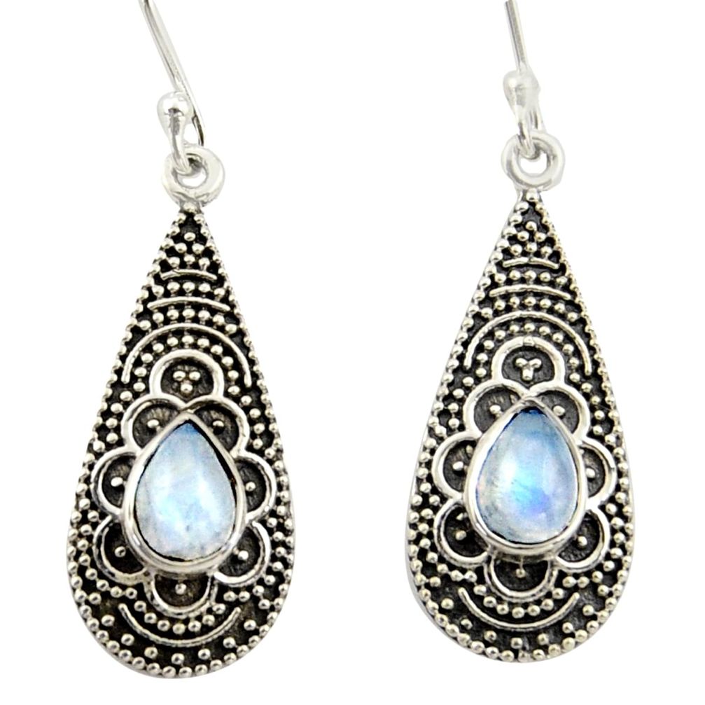 3.75cts natural rainbow moonstone 925 sterling silver dangle earrings r42078