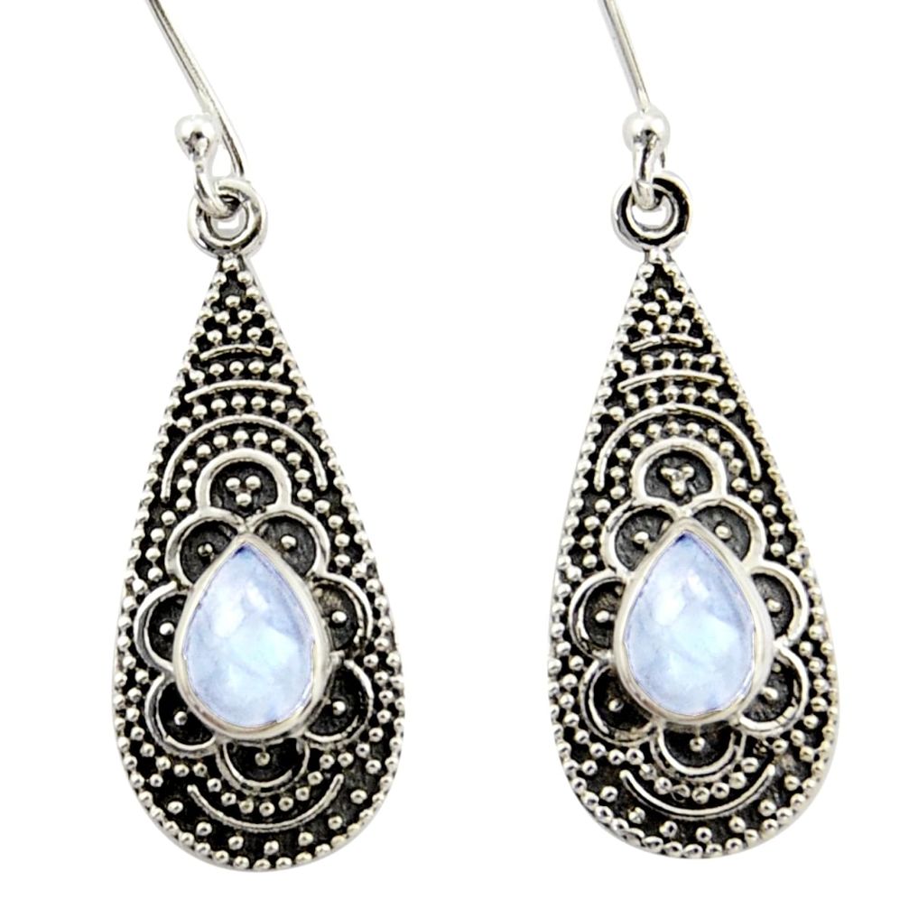 3.72cts natural rainbow moonstone 925 sterling silver dangle earrings r42079