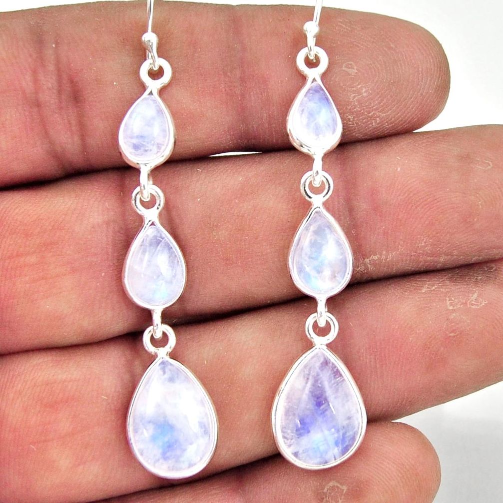 14.48cts natural rainbow moonstone 925 sterling silver dangle earrings r42264