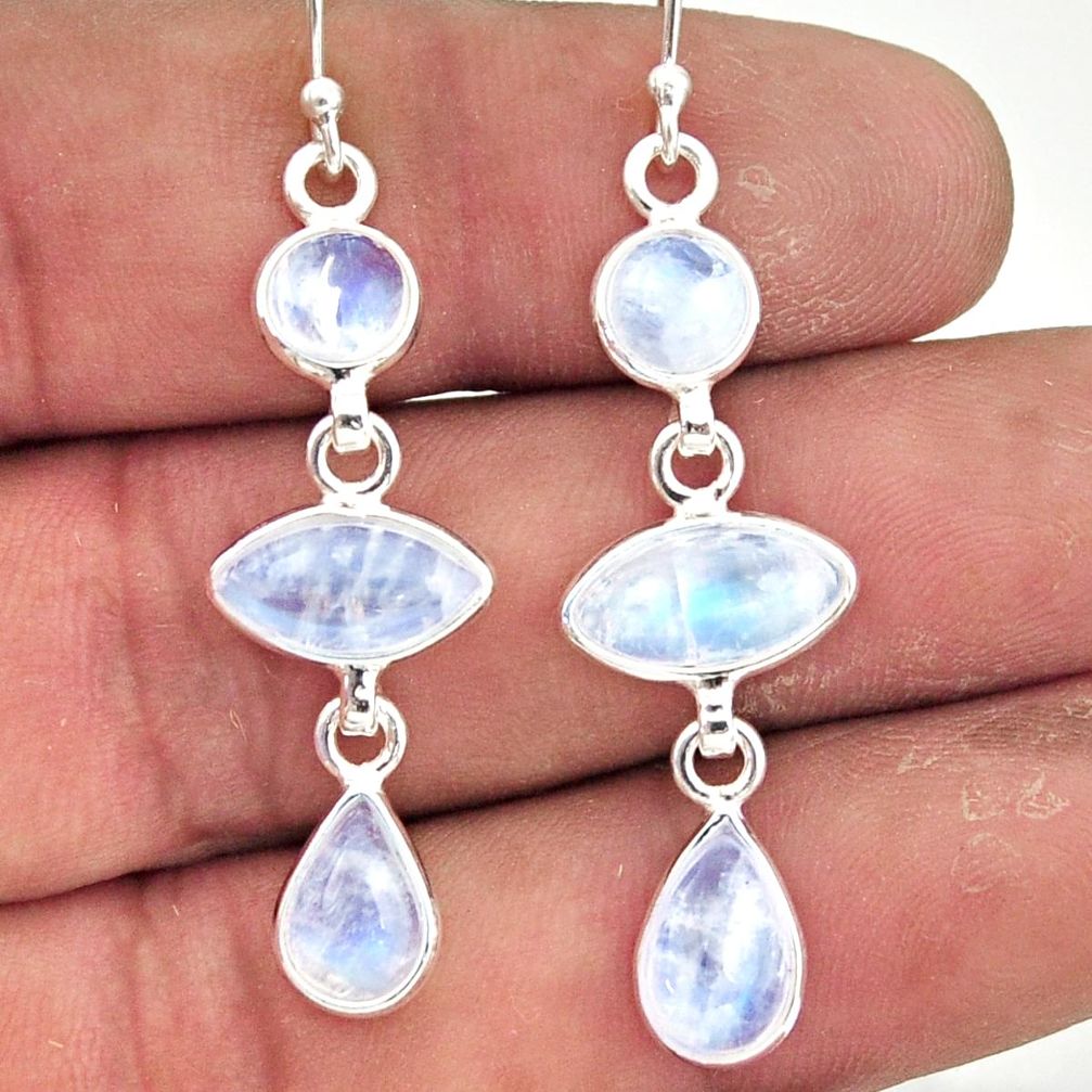 11.37cts natural rainbow moonstone 925 sterling silver dangle earrings r42270