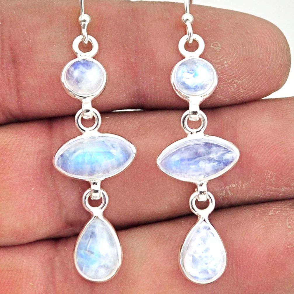 12.10cts natural rainbow moonstone 925 sterling silver dangle earrings r42271