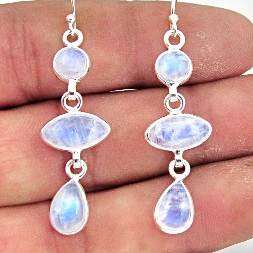 11.34cts natural rainbow moonstone 925 sterling silver dangle earrings r42272